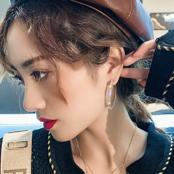 💎RESTOCK💎 925 sterling Silver Diamond Baguettes Hoop Earrings white sapphires - Picture 6 of 9